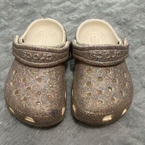 Kids Crocs White with Purple and Teal Glitter Size C6